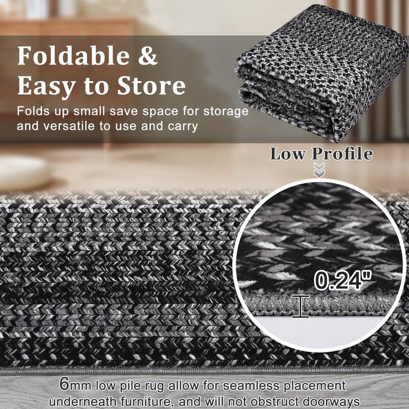 Washable Living Room Rugs Modern Braided Print Area Rug Border Design Accent Rugs for Bedroom Non-Slip Low Pile Area Rug