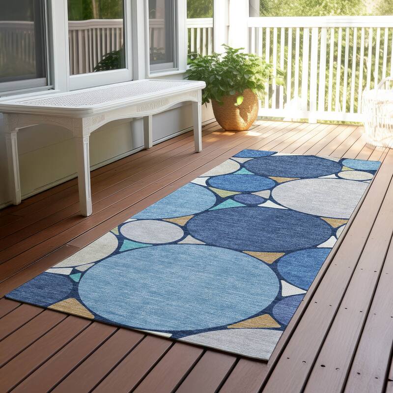Machine Washable Indoor/ Outdoor Contemporary Rowan Chantille Rug - Navy - 2'3" x 7'6"