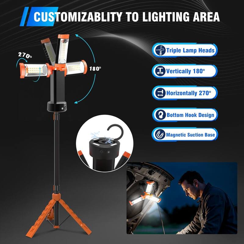 Rechargeable Camping Work Light with Tripod and Magnetic Base