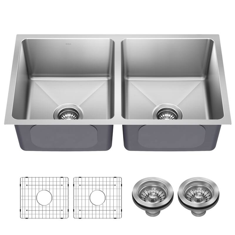 Kraus KHU632-33 Fairlane 32-1/2" Undermount Double Basin Stainless - Stainless Steel