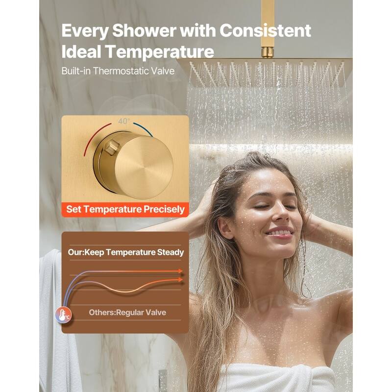 Modern 3-Function Shower Faucet Set with Brass Valve Stainless Steel Panel and Multi-Angle Sprayer