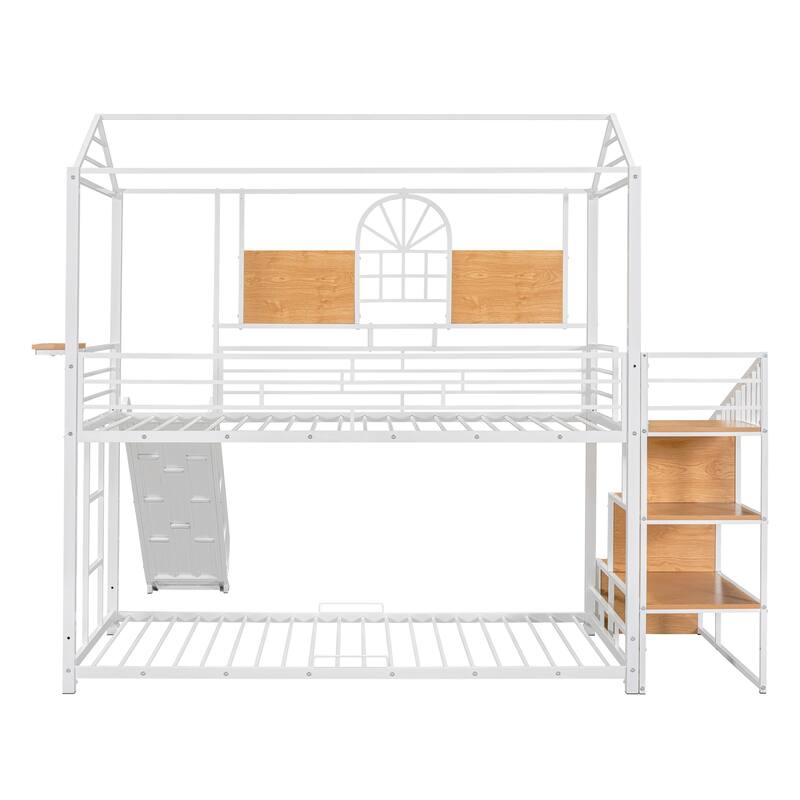 Twin Metal House Bunk Bed with Slide