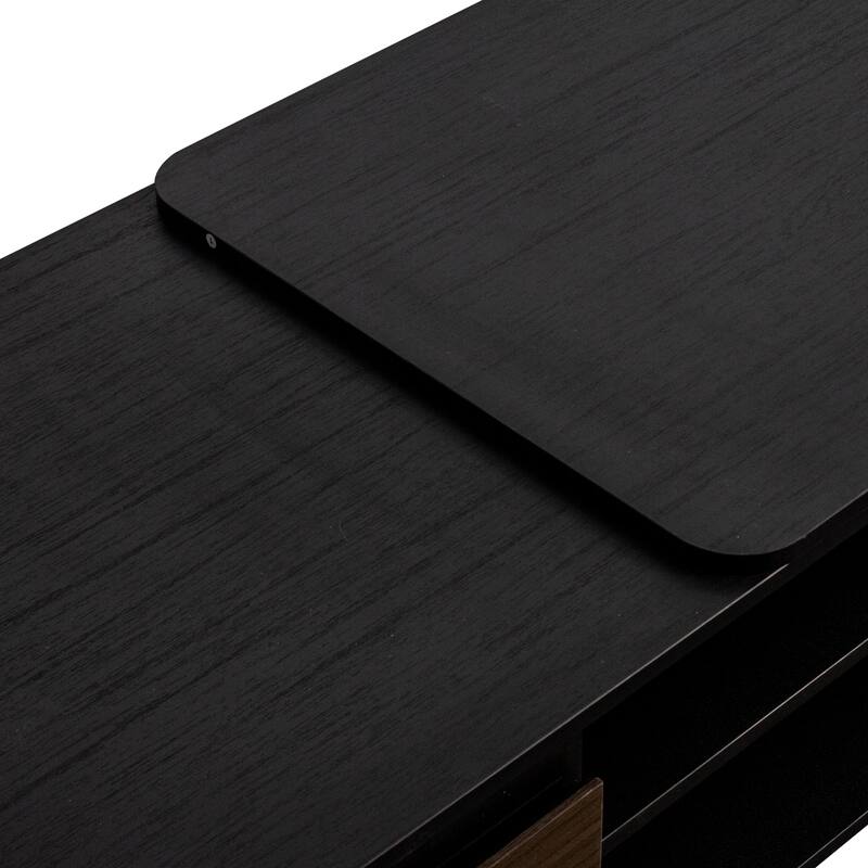 Storage Coffee Table, Length Adjustable Wood Coffee Table with 2 Drawers for Living Room, Large Rectangular Center Table