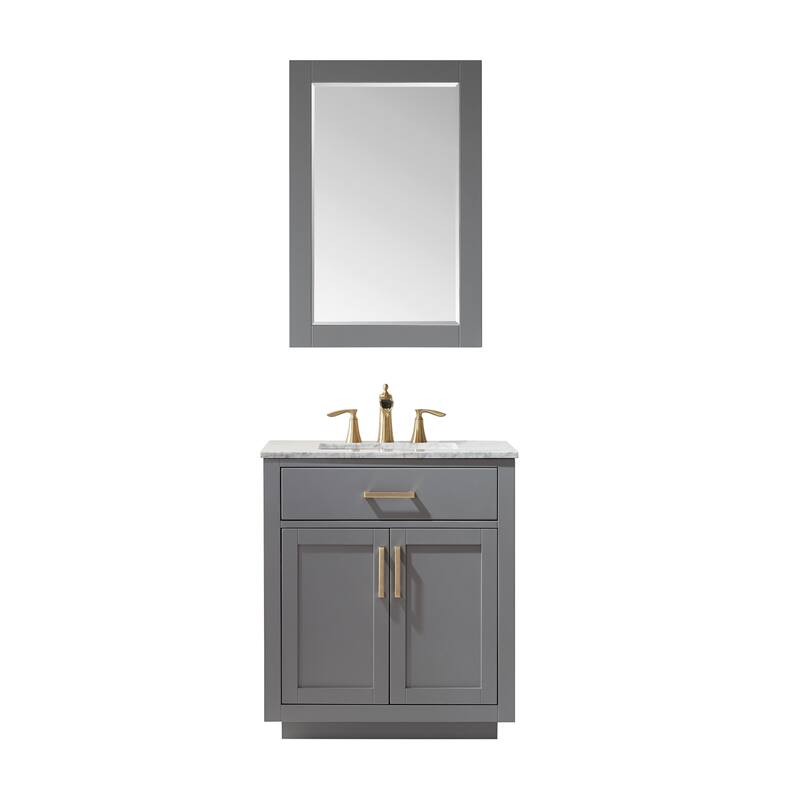 Altair Ivy Single Bathroom Vanity Set and Carrara White Countertop with Mirror