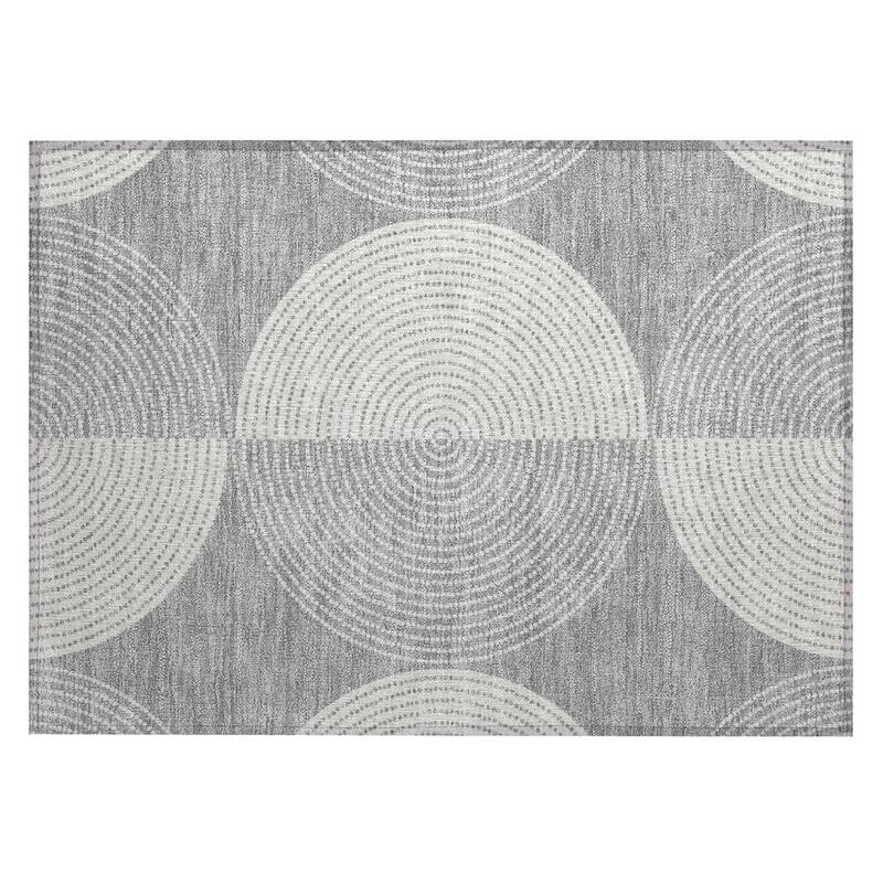 Machine Washable Indoor/ Outdoor Geo Circles Chantille Rug