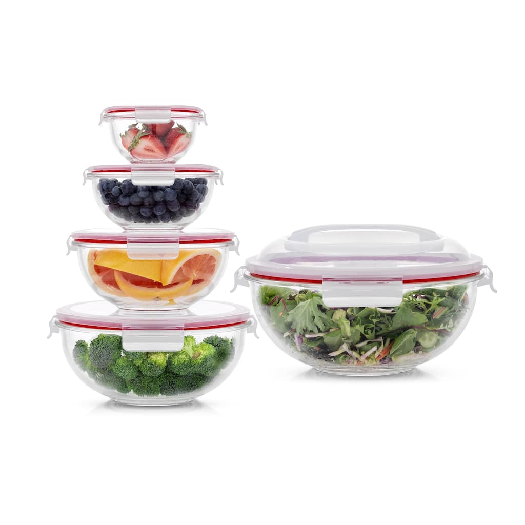 JoyFul Glass Mixing Bowl Set with Airtight Lids - Set of 5 - 6 oz, 16.5 oz , 33.5 oz, 67.5 oz , 118 oz
