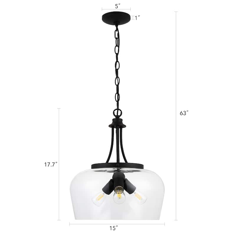 CO-Z 3-Light Matte Black Dome Pendant Light with Glass Shade