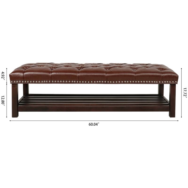 Comfortable Ottoman Bench Upholstered Seat with Solid Wood Frame, Entryway Footrest Seat with One Shelf at Bottom