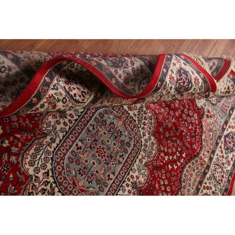 Floral Red Kashan Indian Area Rug Handmade Wool Carpet - 6'1"x 9'4"