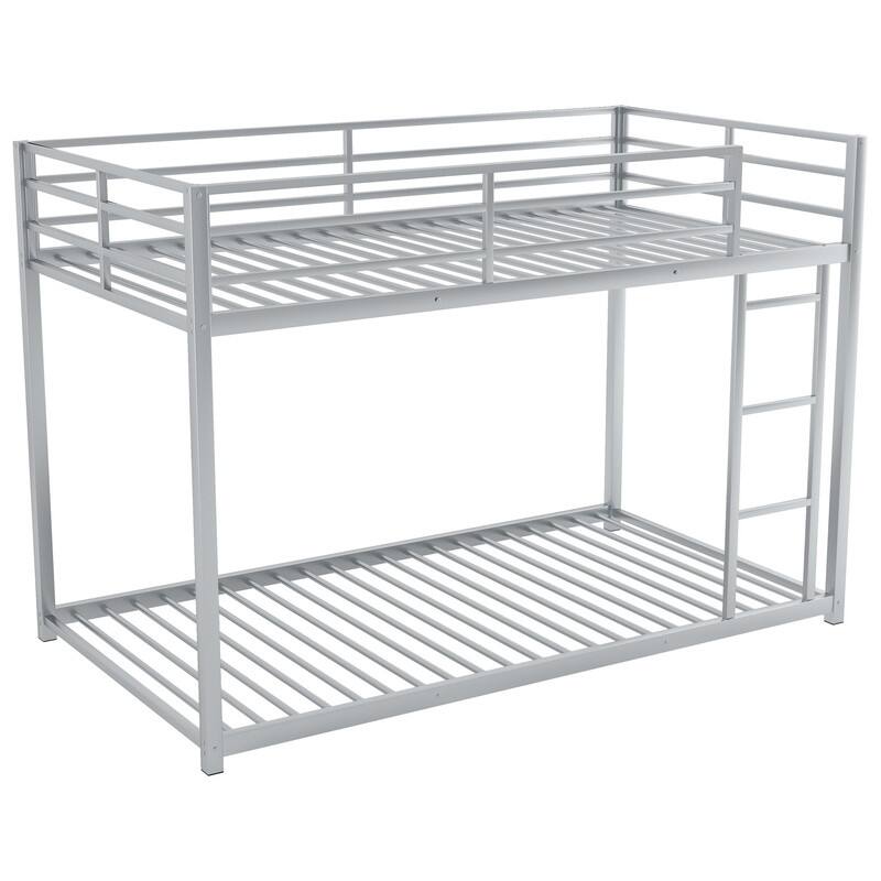 Twin over Twin Size Metal Low Bunk Bed with Ladder