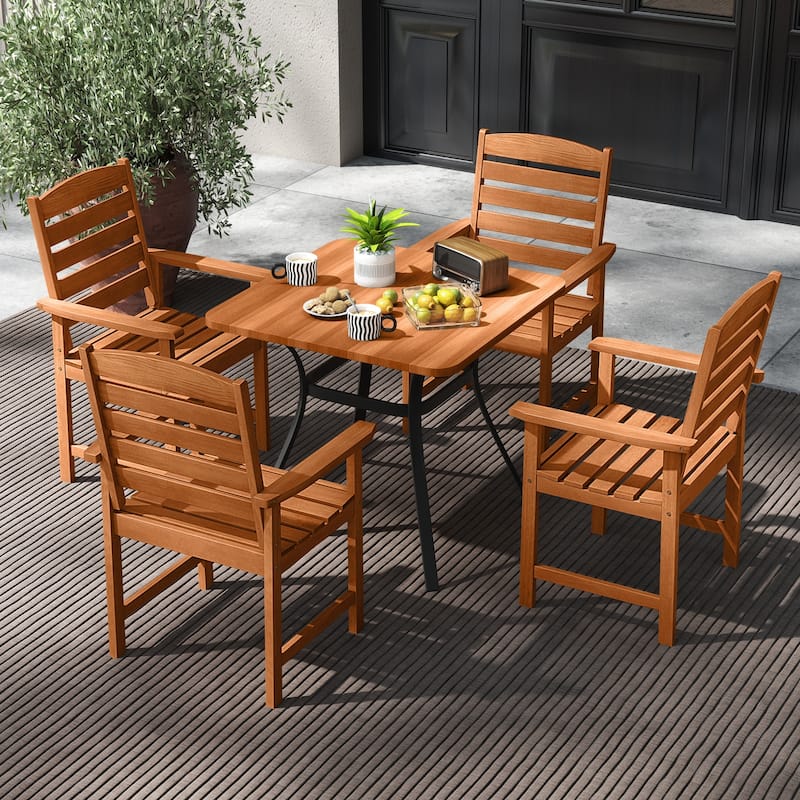 Natural Wood Patio Armchairs Set of 2 with Ergonomic Backrest and Slatted Seat - 26" x 24" x 36"