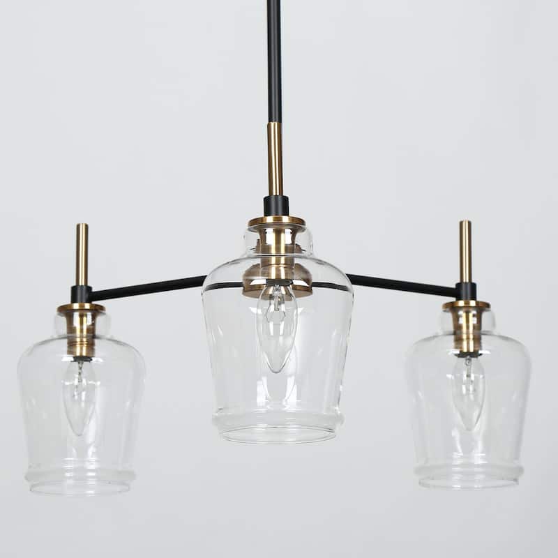 Modern 3-Light Black Gold Chandelier Glass Pendant Lights for Dining Room - D 21" x H 10"