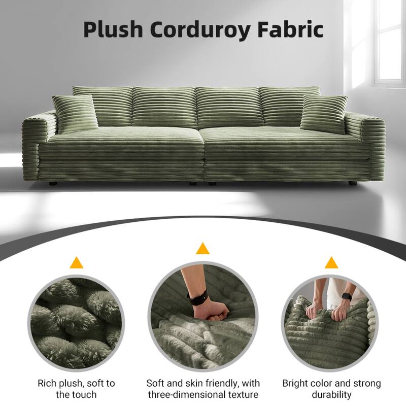 GDFStudio - Plush Corduroy 4-Seater 102.4" Deep Seat Sofa Cloud Couch