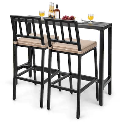 Costway 3PCS Outdoor Metal Bar Table & Chairs Set Patio Dining Table