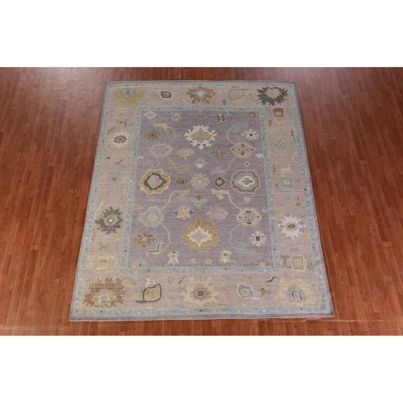 Hand Knotted Oriental 100% Wool Carpet Transitional All-Over Purples Oushak Area Rug - 9' 10'' X 8' 0''