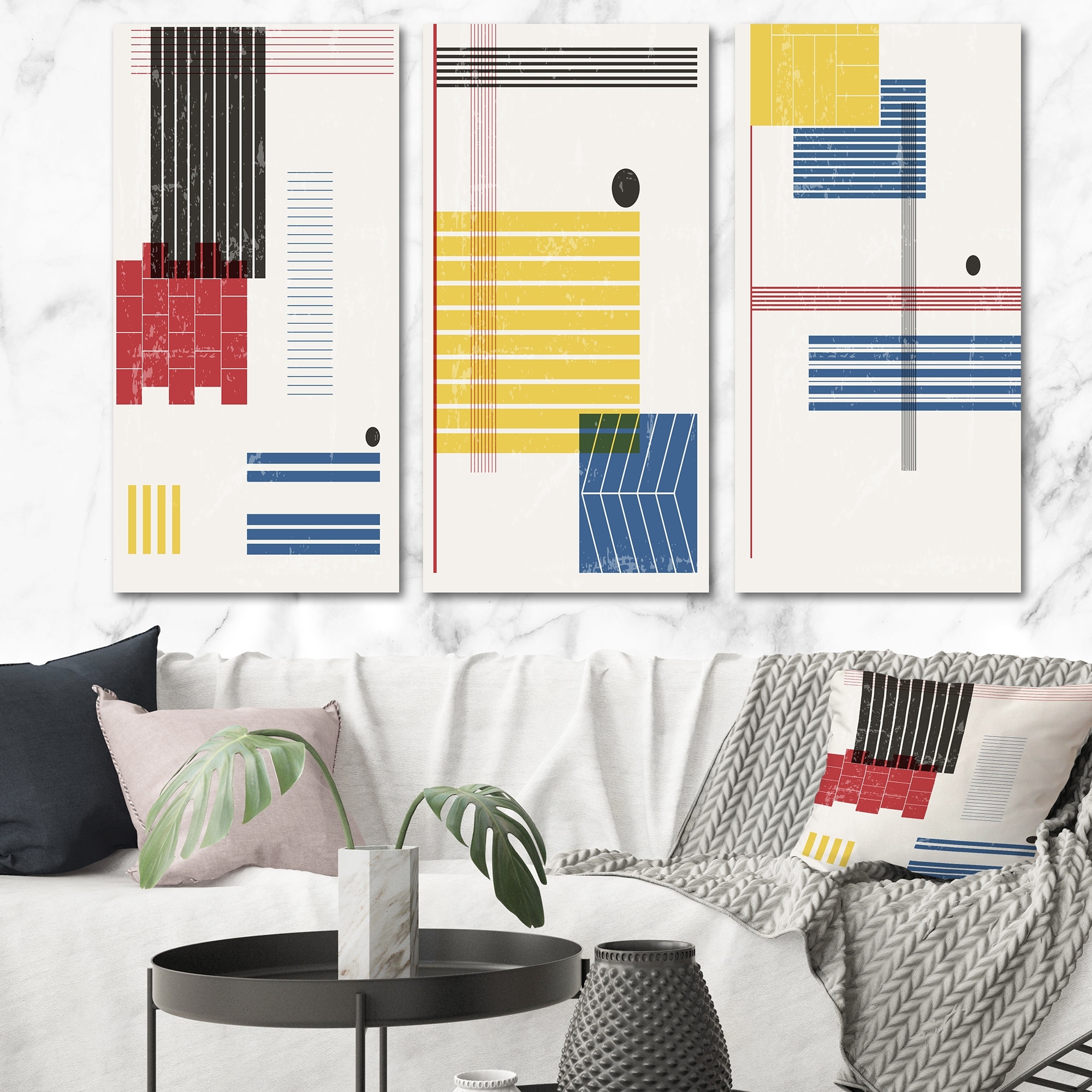 Designart Graphic Vintage Minimal Geometrics III - Modern Abstract Wall Art with Retro Geometric Patterns, Minimalist Design for Contemporary Home Decor-image