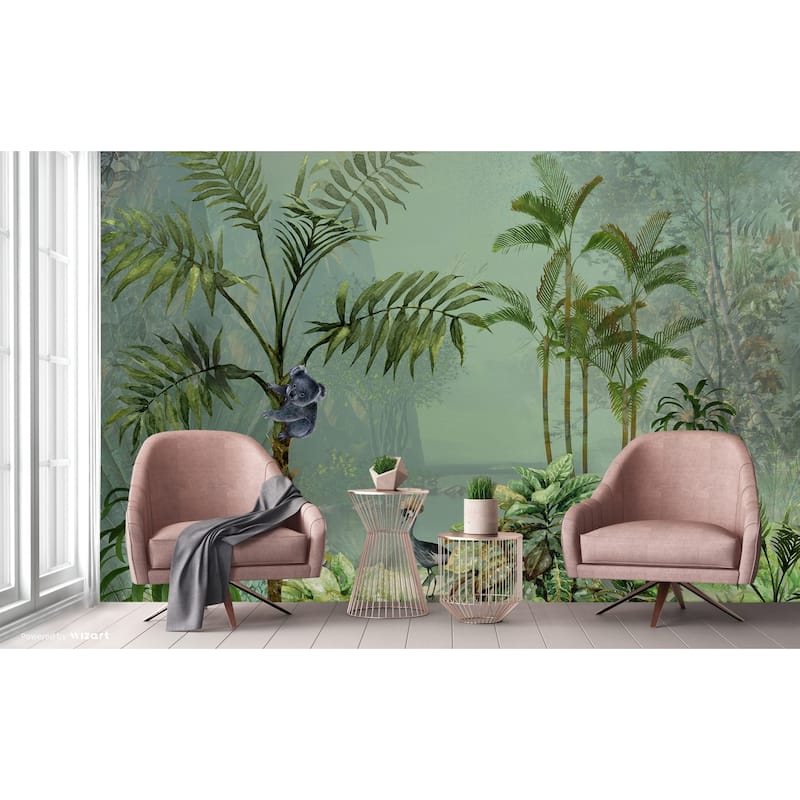Tropical Forest Wildlife Wallpaper Mural Koala and Crane Jungle Scene