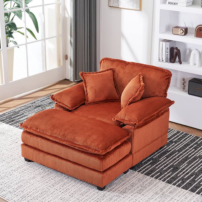 46.8Inch Corduroy single sofa With 2 toss pillows and a ottoman ,Comfy Sofa- Deep Seat Couch for Living Room