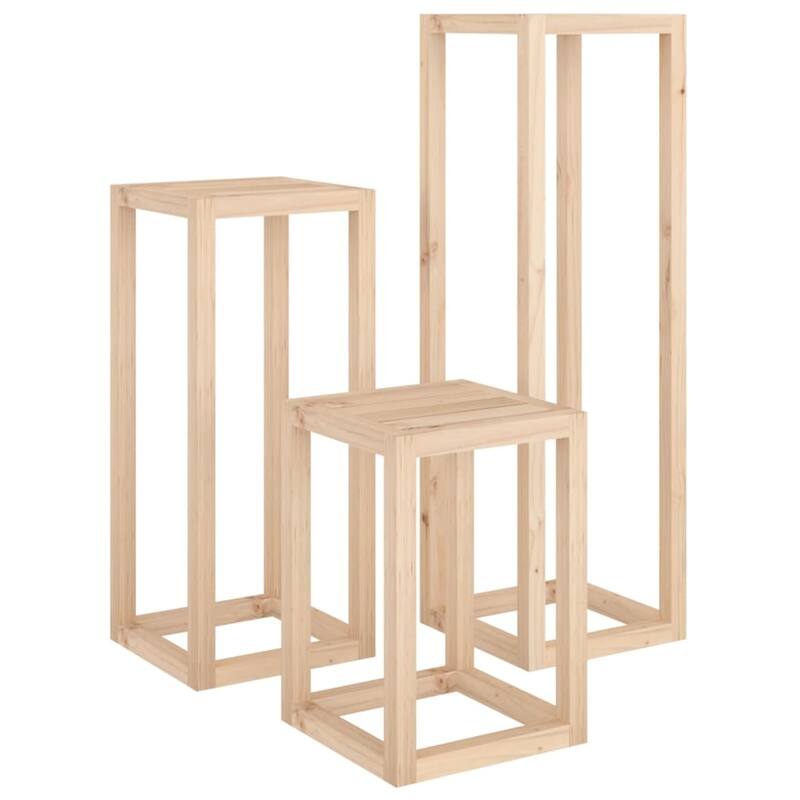 vidaXL Plant Stand Set Set of 3 Pine Solid Pine Wood - 13.4 x 13.4 x 43.3 in