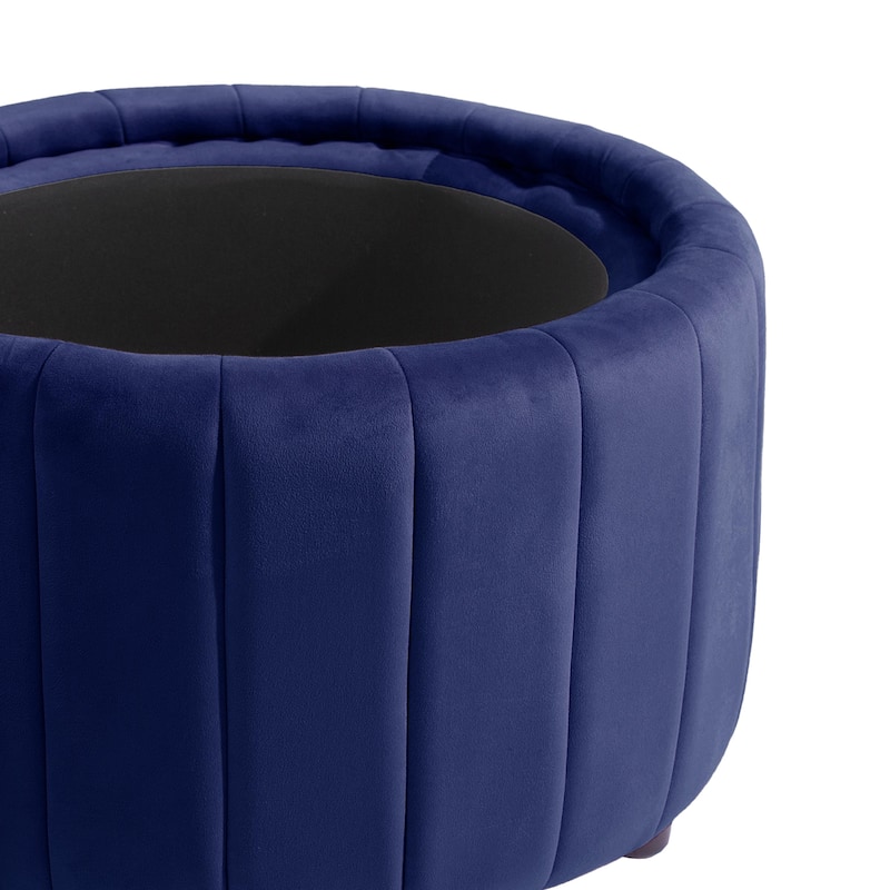 30" W Round Velvet Upholstered Storage Ottoman with Flip Top Tray