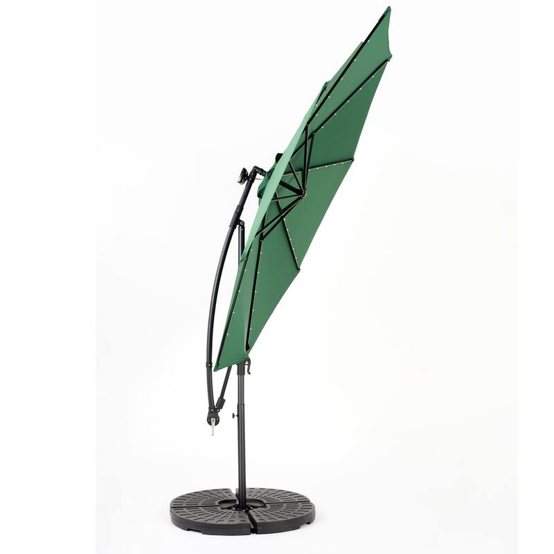 9.67 ft. Steel Market Outdoor Patio Umbrella with 40 lights, Solar LED Offset Hanging Umbrella (No Base)