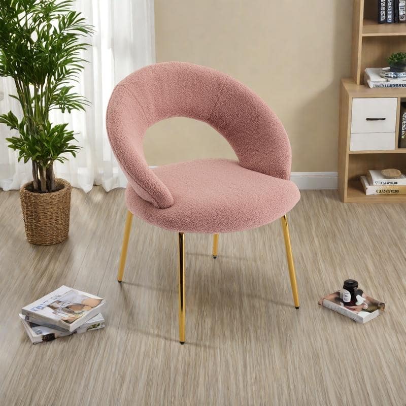 Teddy Fabric Dining Accent Chairs with Curved Backrest and Gold Metal Legs - 250lb Capacity
