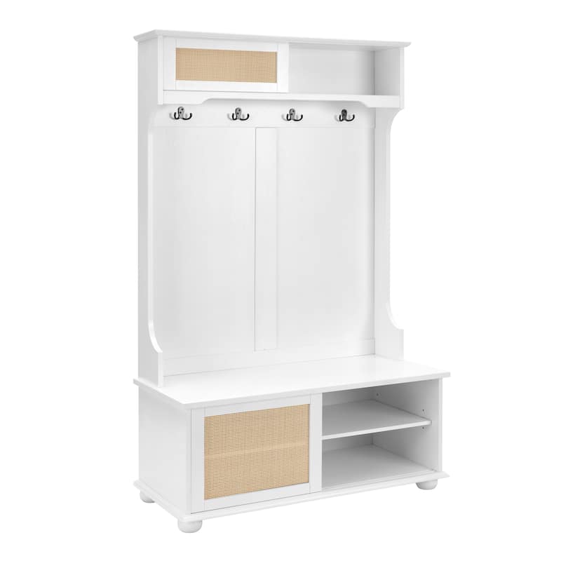 Rattan Hall Tree With Shoe Cabinets