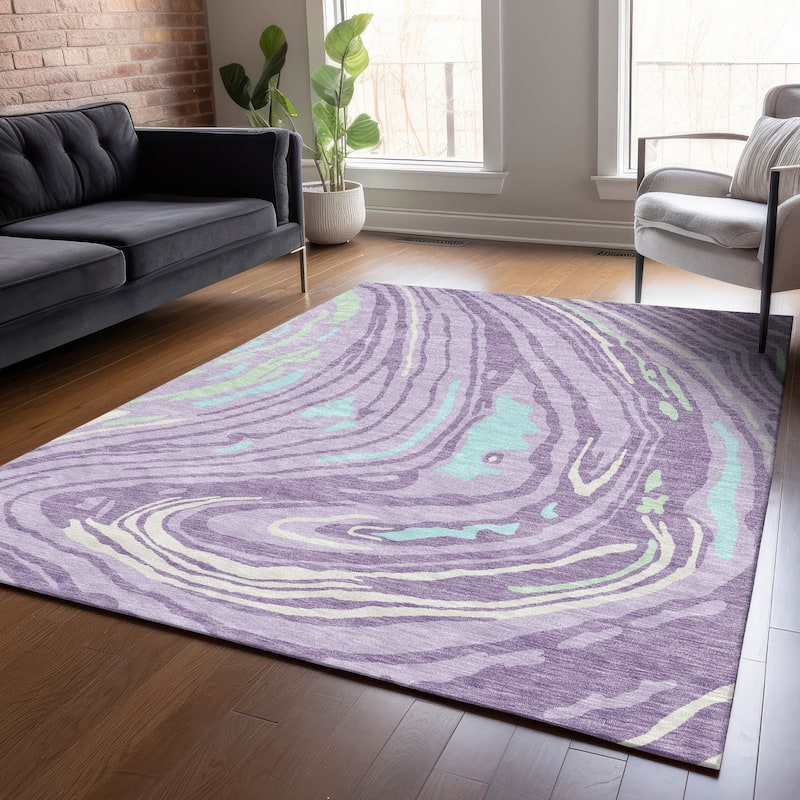 Machine Washable Indoor/ Outdoor Abstract Brushstrokes Chantille Rug - Lavender - 10' x 14'