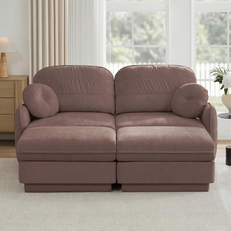 GDFStudio Sylvie Ashworth Chenille Cloud U-Shaped Loveseat Sofa with Movable Ottomans, Deep Seat