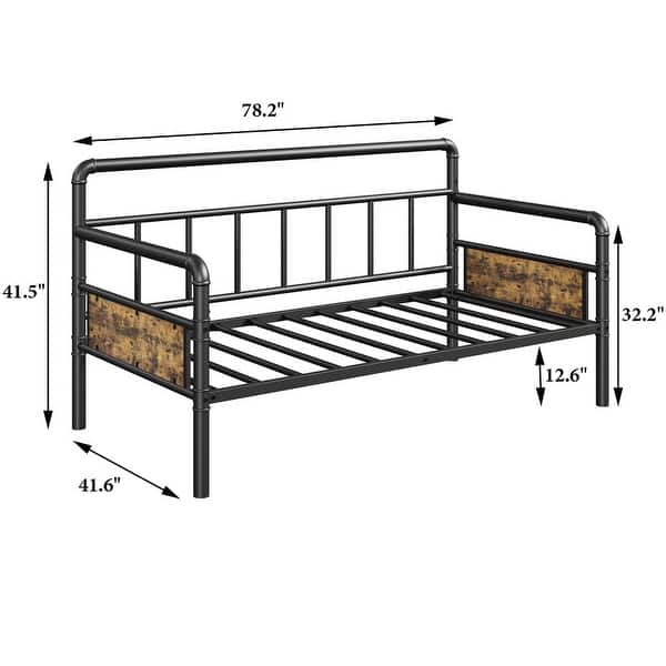 dimension image slide 1 of 2, Garvee Modern Twin Daybed with Classic Headboard, Metal Sofa Bed Frame Heavy Duty Steel Slats Support