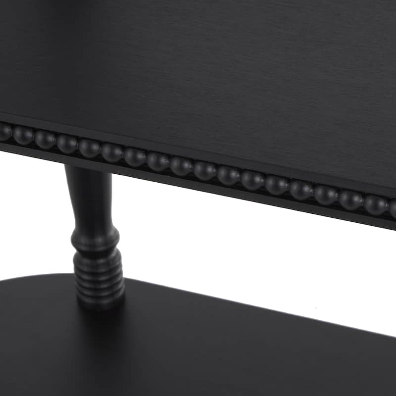 Wooden Oval 3 Shelf Shelving Unit with Turned Legs and Beaded Edges - Black - Roche River Decor