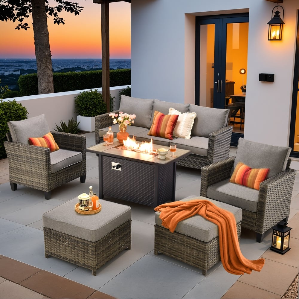 OVIOS 6 Pieces Patio Furniture Set with Fire Pit
