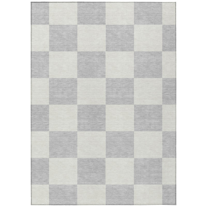 Machine Washable Indoor/ Outdoor Modern Checker Chantille Rug