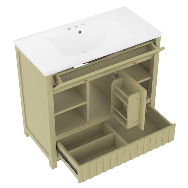 Roomfitters 36 Inch Bathroom Vanity with Sink, Solid Wood Cabinet with Side Shelves and Drawer