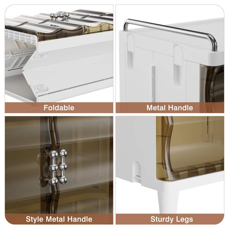 VECELO 2/3-Tier Plastic Storage Cabinet with Transparent Tea-Colored Doors Quick No-Tools Assembly Multi-Purpose Organization