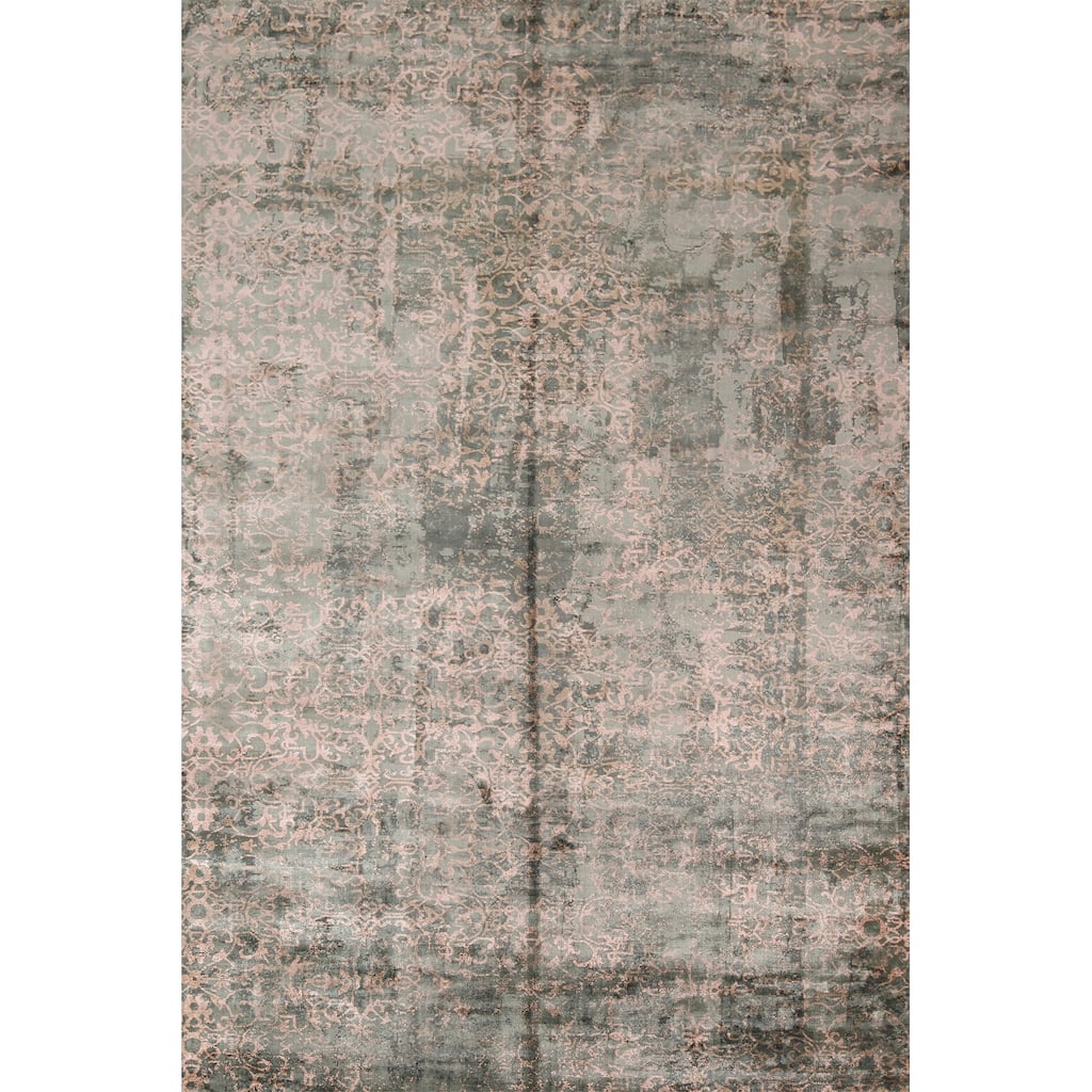 Green Abstract Modern Area Rug Handmade Wool Carpet - 7'8"x 11'5"