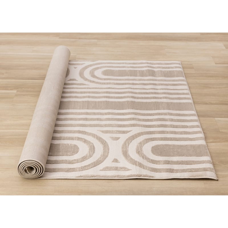 Neutral Cream Beige Arches Modern Area Rug, 5'3" x 7'7"