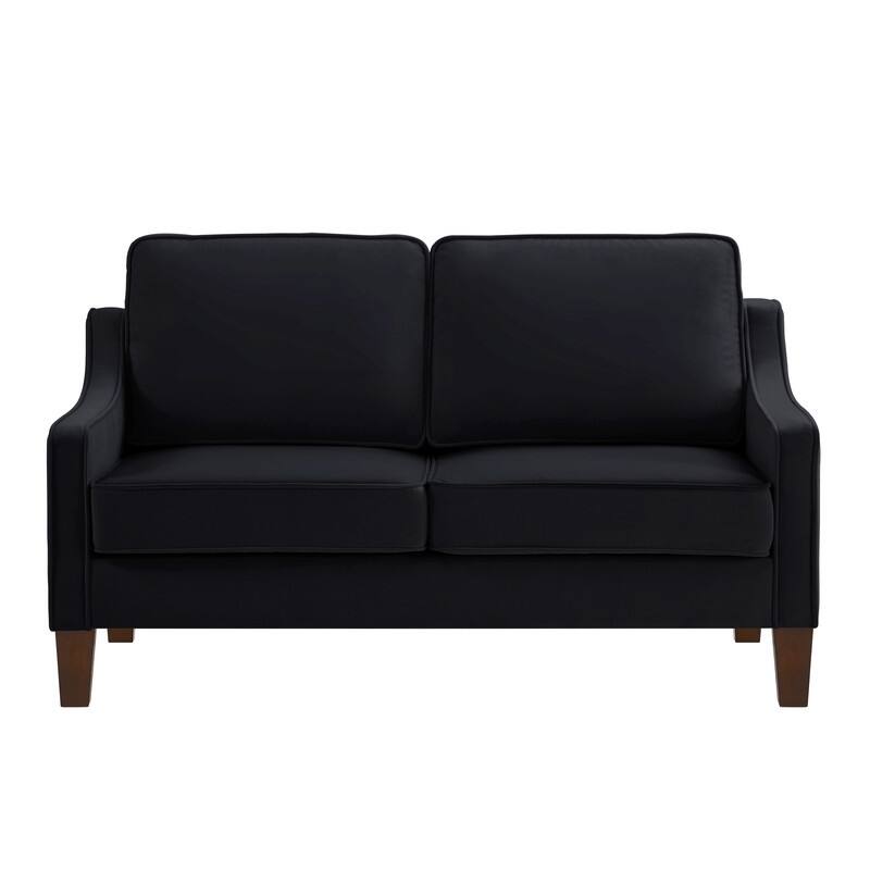 Modern Velvet Upholstered Loveseat Sofa with Scooped Armrest/Wood Legs