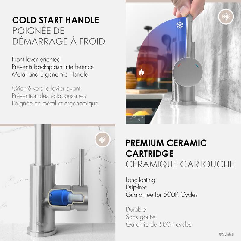 Milano Pull-Down Kitchen Faucet with water filter. Stainless Steel Gold.