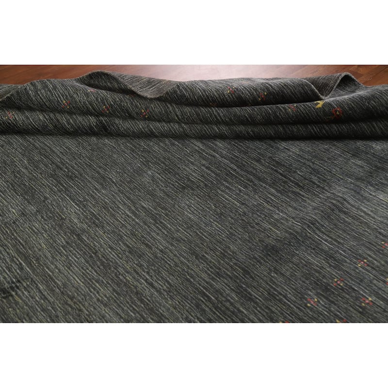 Gabbeh Area Rug Hand-Knotted Grey Wool Carpet - 7'11"x 9'10"