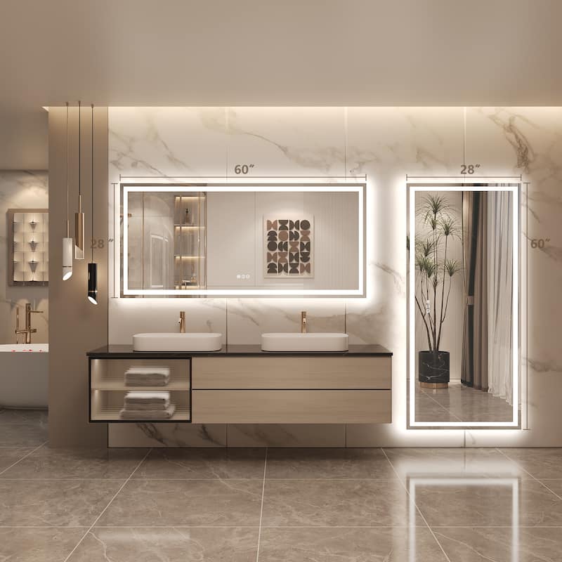 Frameless LED Front Light and Backlit 3 Colors Dimmable Anti-Fog Wall Bathroom Vanity Mirror