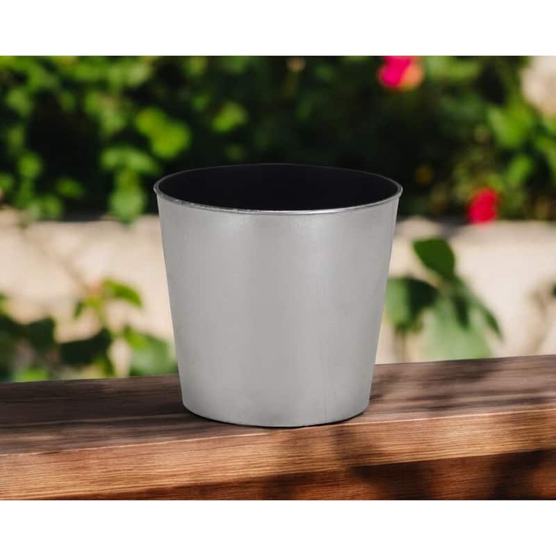HomeRoots 7" Silver Recycled Plastic Indoor Outdoor Round Pot Planter - Silver
