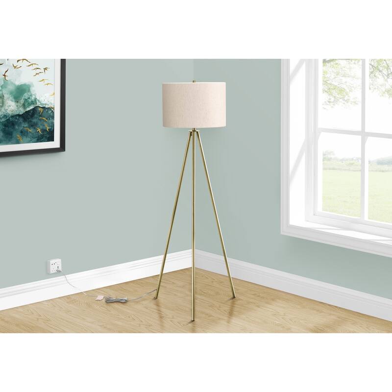 Lighting, 63"h, Floor Lamp, Brass Metal, Ivory / Cream Shade, Contemporary
