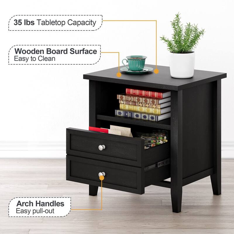 Nightstand with 2 Drawers, Nightstands with 2-Drawer & Open Cabinet