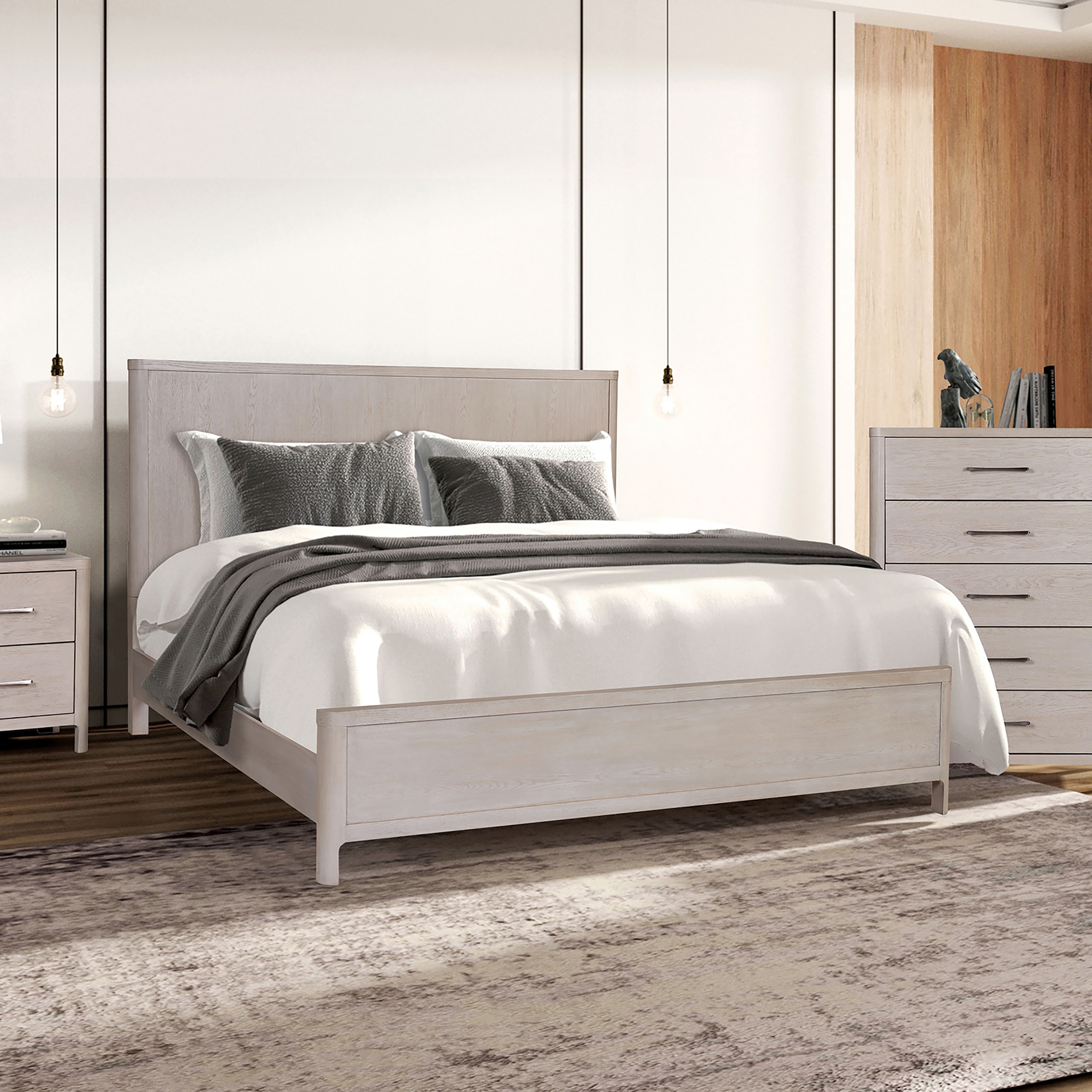 Furniture of America Rensite Modern Oak Solid Wood Panel Bed