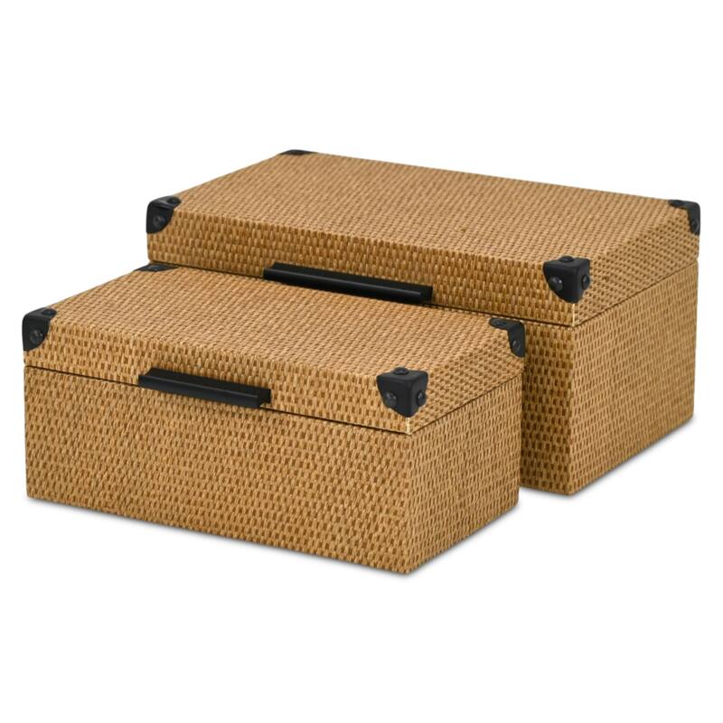 Weave Style Wicker Rectangular Nesting Boxes - 12.25" - Brown - Set of 2