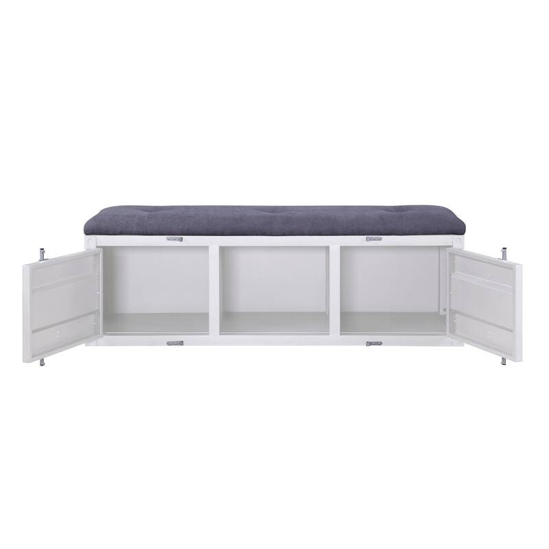 Gray Fabric and Blue Finish Bench W/Storage