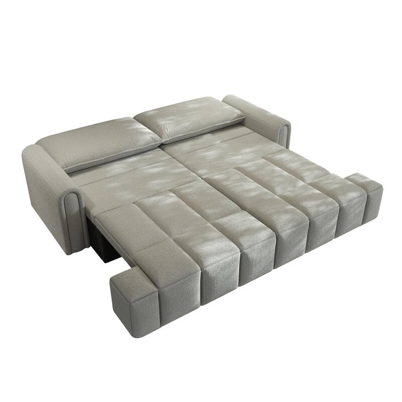 90.2" Sleeper Sofa with Pull-Out Bed, 3-in-1 Convertible Sofa Bed, Large Teddy Loveseat with Adjustable Backrest & Storage Seats