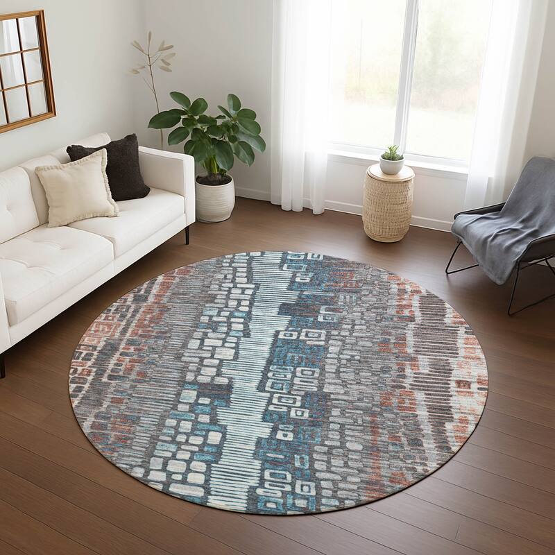 Machine Washable Indoor/ Outdoor Geo Mosaic Chantille Rug
