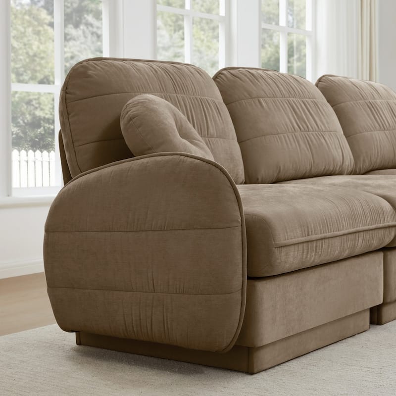 105" Chenille Sectional Sofa with 2 Round Pillows and 2 Movable Ottomans